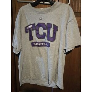 Vintage y2k  TCU Basketball T-Shirt Mens XL Gray Bleed Purple Horned Frogs